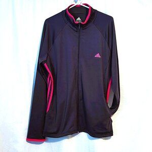 Adidas Track Jacket Women's XL Full Zip Training Gym Walks Casual Black & Pink